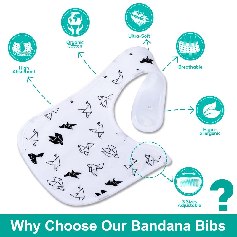Benoxine Baby Bandana Drool Bibs Soft and Absorbent 100% Organic Cotton Bandana Bibs Set for Boys Girls Newborn Unisex Plain Colors 3-36 Months 12 Pcs - Image 3